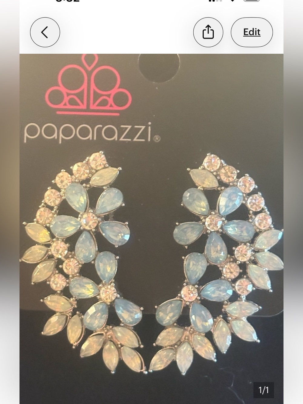 Paparazzi Opalescent Blue Floral Crystal Statement Earrings